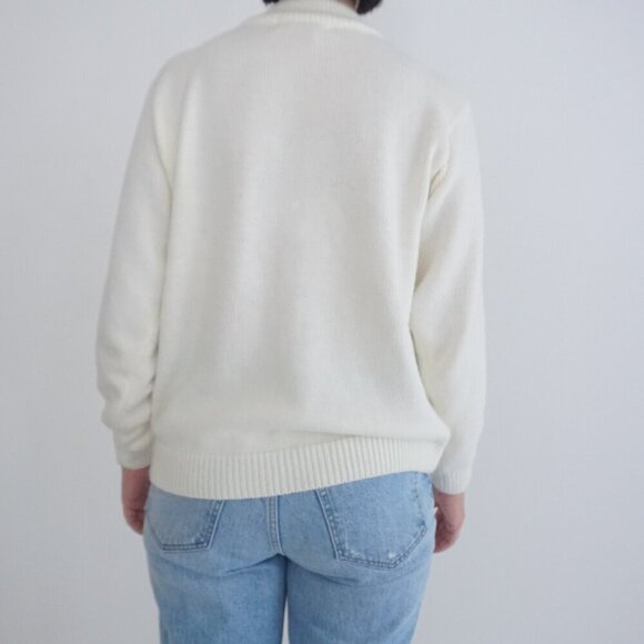 Vintage Alfred Dunner Cream w Embroidered Floral Fine Knit Mock Sweater S - Picture 3 of 12